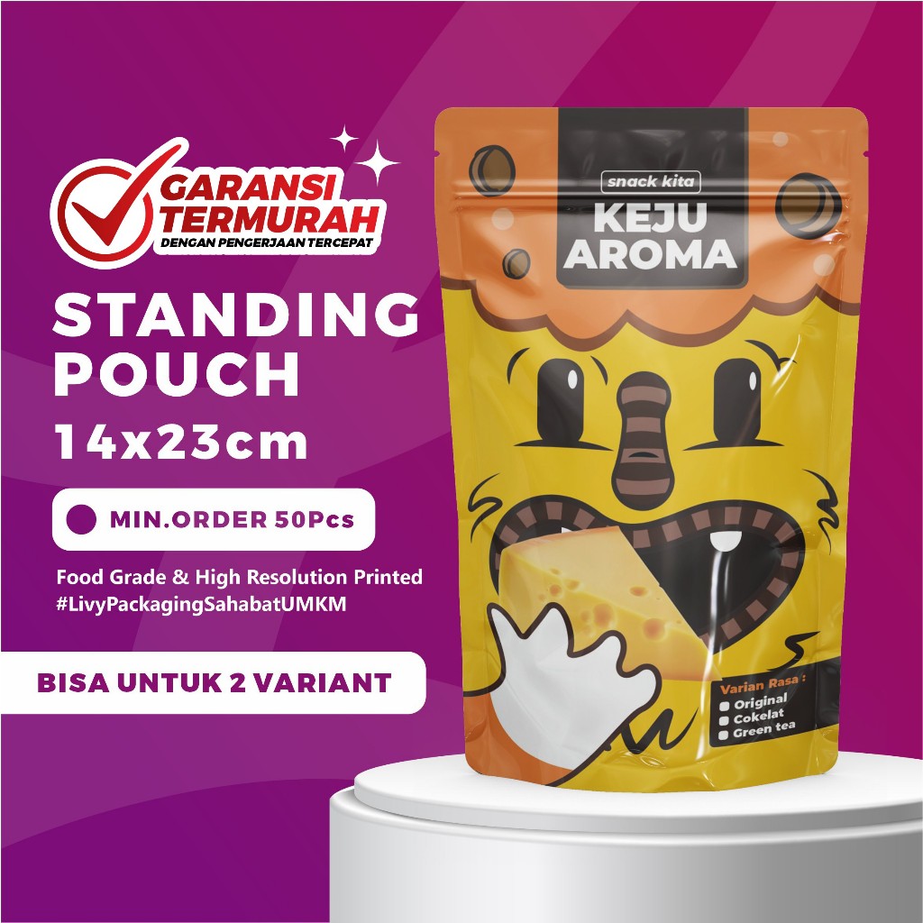 Livy Packaging - Standing Pouch Custom Ukuran 14x23cm Snack Makanan Ringan Basreng Keripik