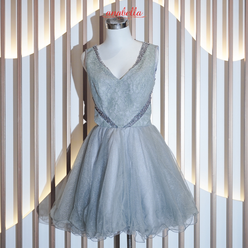 MINI DRESS FEMALE VNECK V TRANSPARANT MUTIARA ROK TUTU