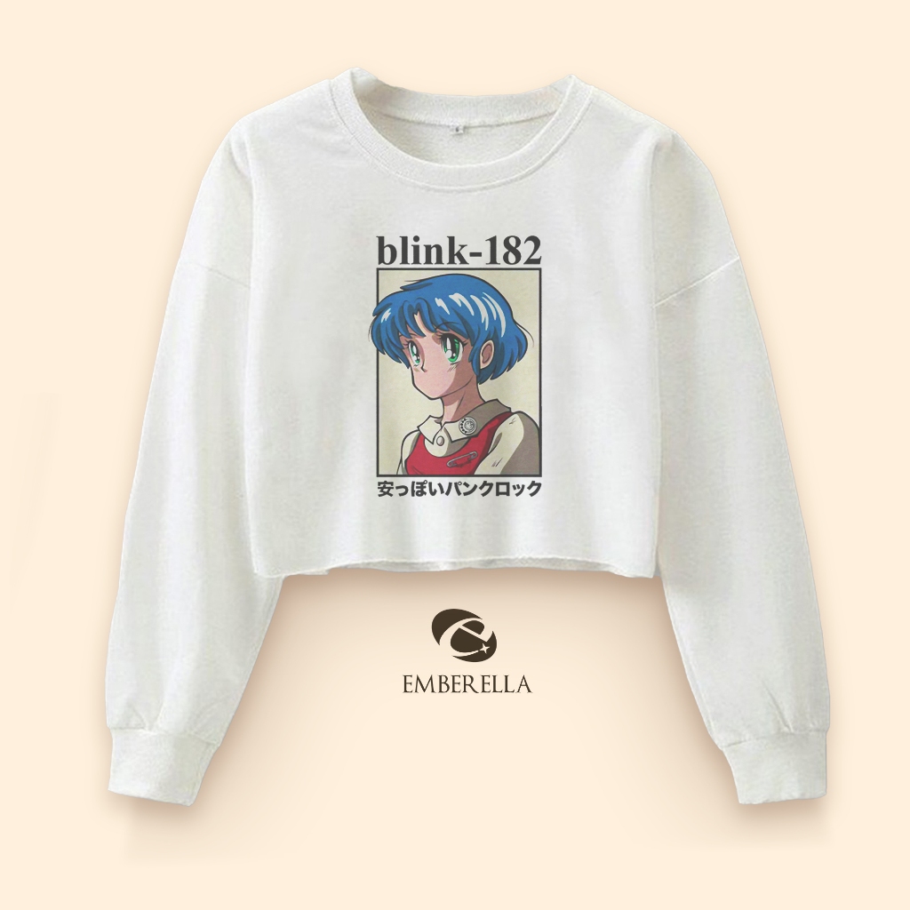 Sweater Crop Blink 182 Anime Y2k Crewneck Unfinished