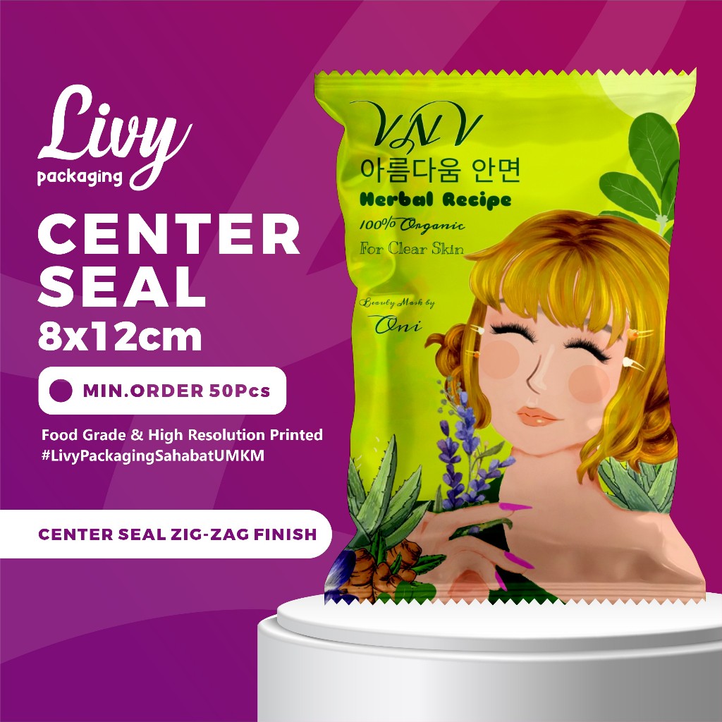 Livy Packaging - Kemasan Saset Masker Kecantikan Center Seal 8x12cm Minuman Bubuk Instan