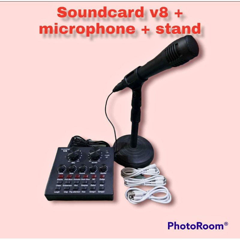 Paket Soundcard || Soundcard V8, mic,stand