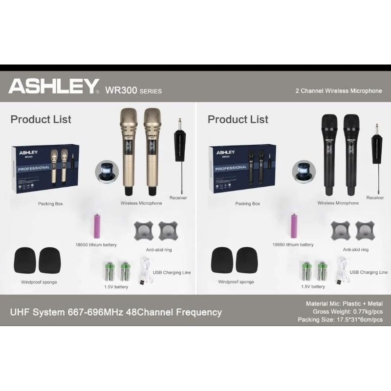 Mic Wireless Ashley WR300 Microphone Wireless  Original