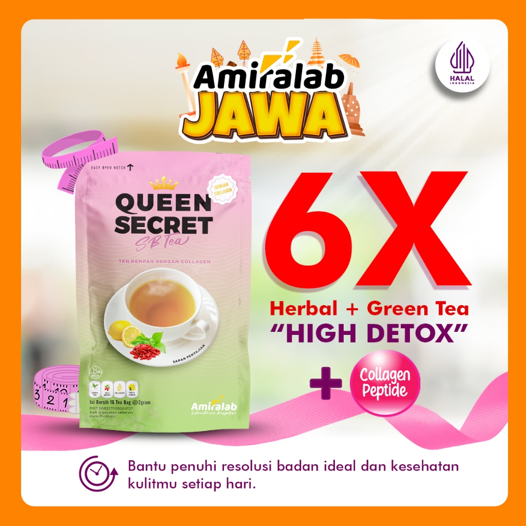 

AMIRALAB QUEEN SECRET SLIMMING BEAUTY TEA Minuman Teh Hijau Herbal Berat Ideal Glowup 15 Bag