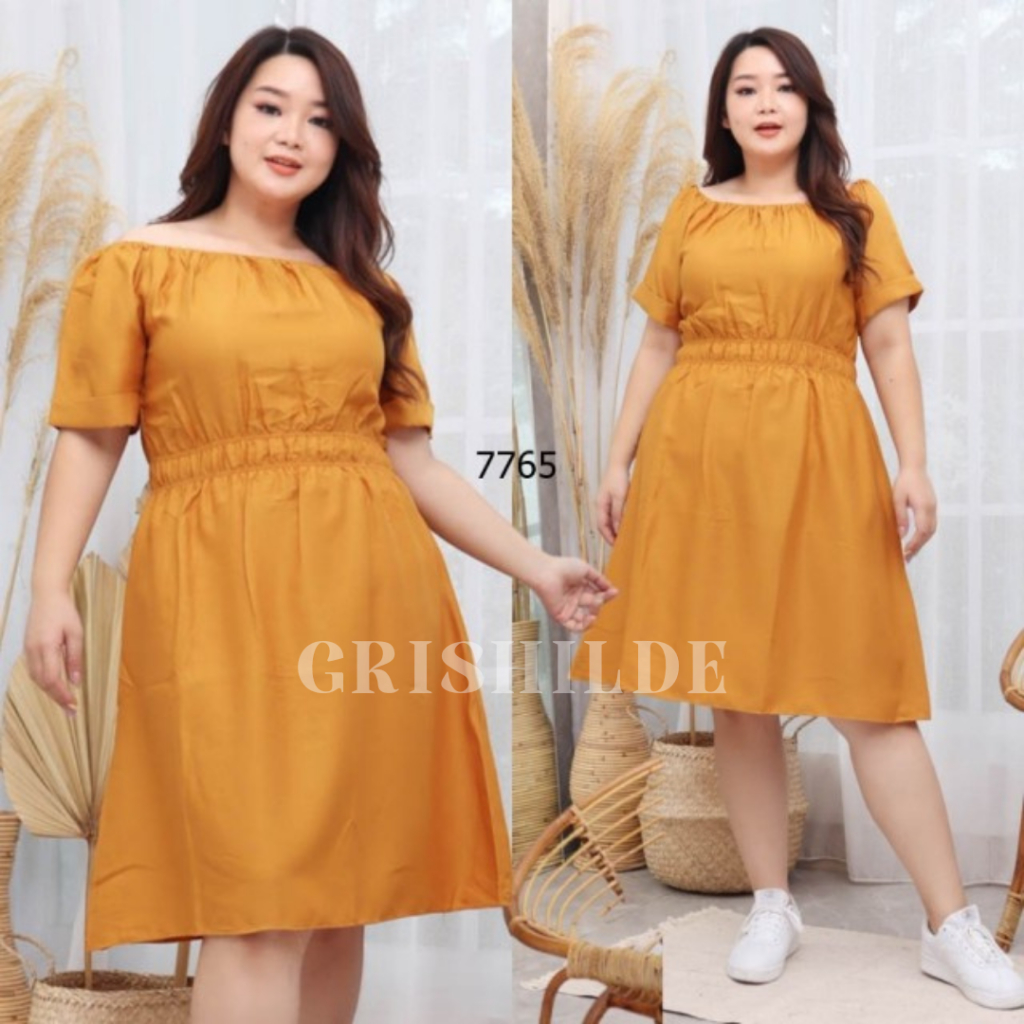 ELENA Dress Sabrina Korean Style Jumbo Wanita Dres Big Size Gaun Casual A Line Lengan Panjang Oversi