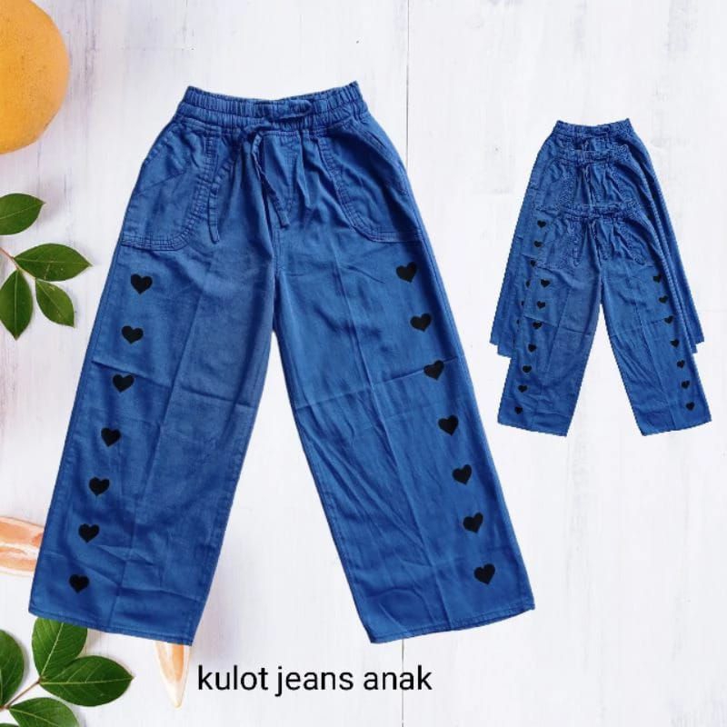 Celana Anak Perempuan Kulot Denim Bahan Jeans Washed Warna Snow Blue Model Terbaru 2024 Untuk Umur 2