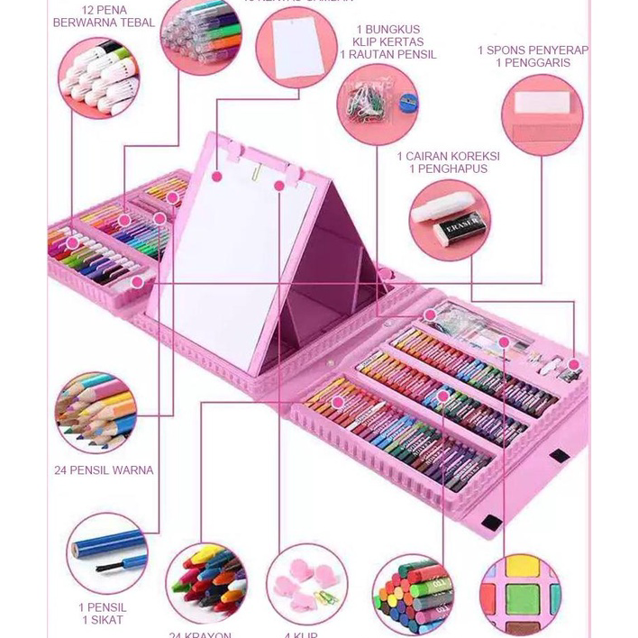 

Grosir << Jenius >> 208pcs Crayon Set Isi 208 Pcs / Pensil Warna Crayon Alat Lukis Mewarnai Anak Set Isi 208 Pcs