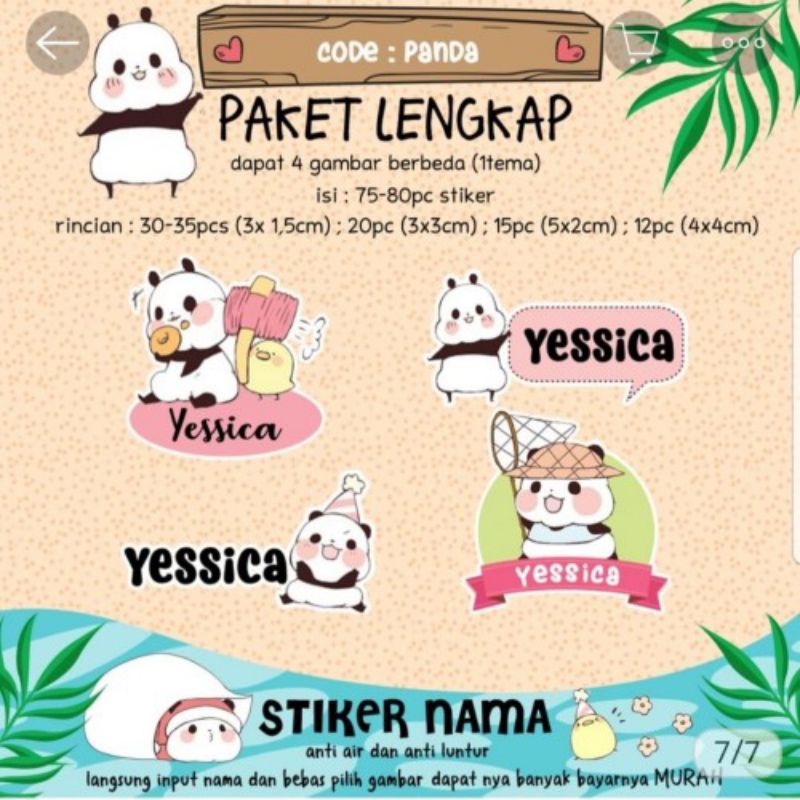 

label nama gambar panda 100 pcs