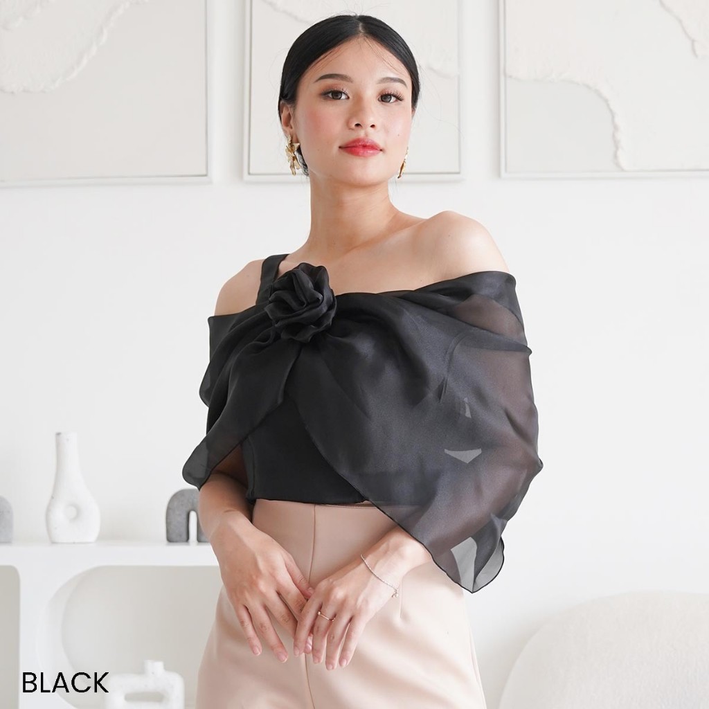 Atasan crop top organza satin organza fofo pesta party kondangan wanita