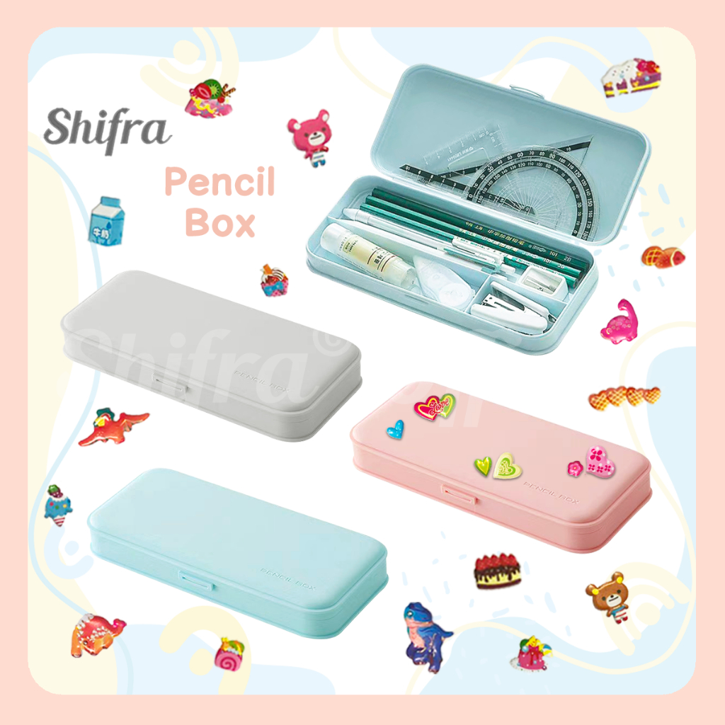 

Shifra Tempat Pensil Case Box Plastic Rigid Pink Blue Grey (Free 1 Sticker Random)