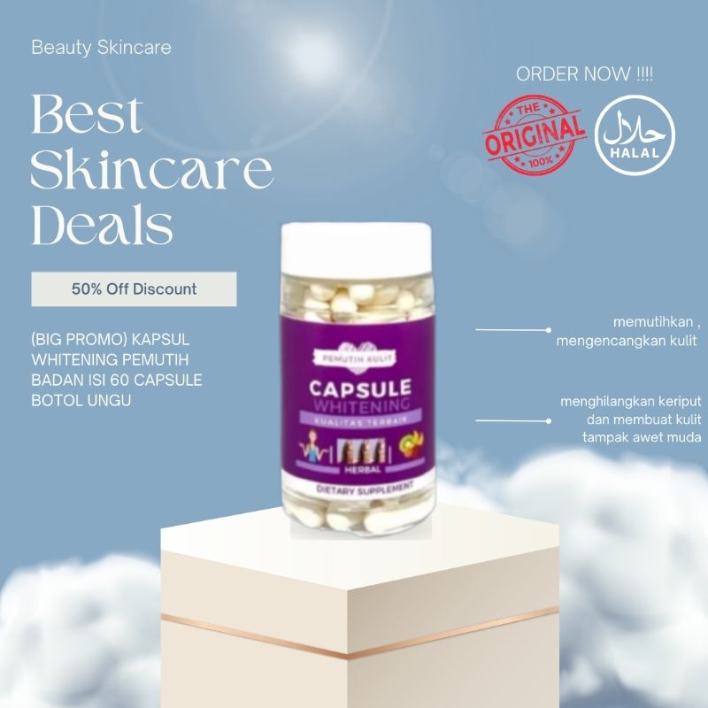 (BIG PROMO) KAPSUL WHITENING PEMUTIH BADAN ISI 60 CAPSULE BOTOL UNGU