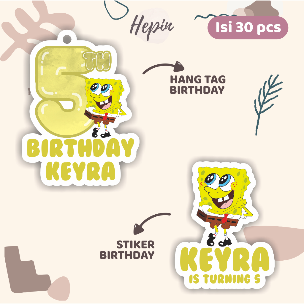 

(30pcs) murah cetak label diecut Hang tag & stiker ulang tahun edisi SPONGEBOB /label tag ulang tahun murah/hang tag ulang tahun/tag souvenir ulang tahun/stiker nama ualang tahun/diecut stiker&t ag