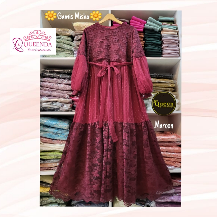 Gamis Misha/ Gamis Pesta/ Gamis Kondangan/ Gamis Party/ Tile Mix Brukat/ Premium Mewah/ Butik