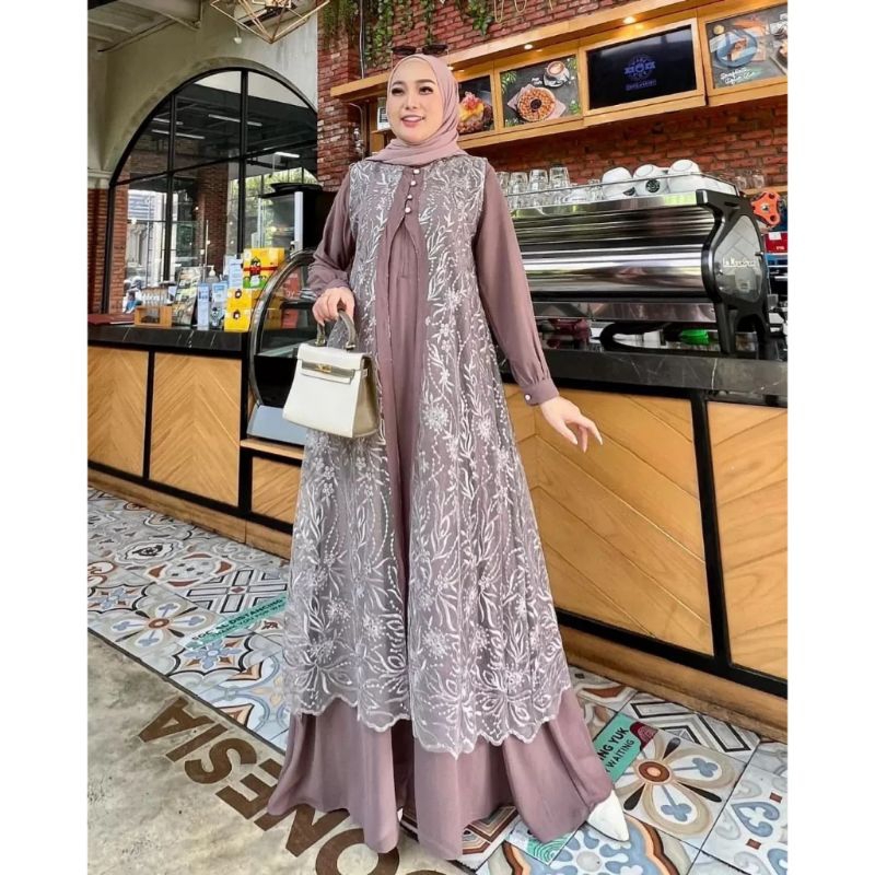 GAMIS MIX BROKAT DHUHAYU PREMIUM  DENGAN TAMPILAN MEWAH ELEGAN GAMIS BUSUI FRIENDLY KANCING DEPAN