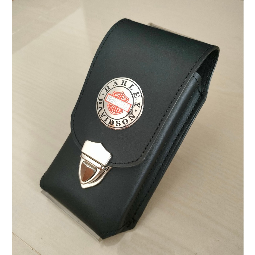 sarung Hp single logo harley kulit Bulat TERBARU