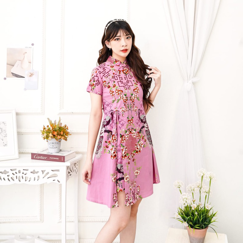Dress batik cheongsam pink imlek