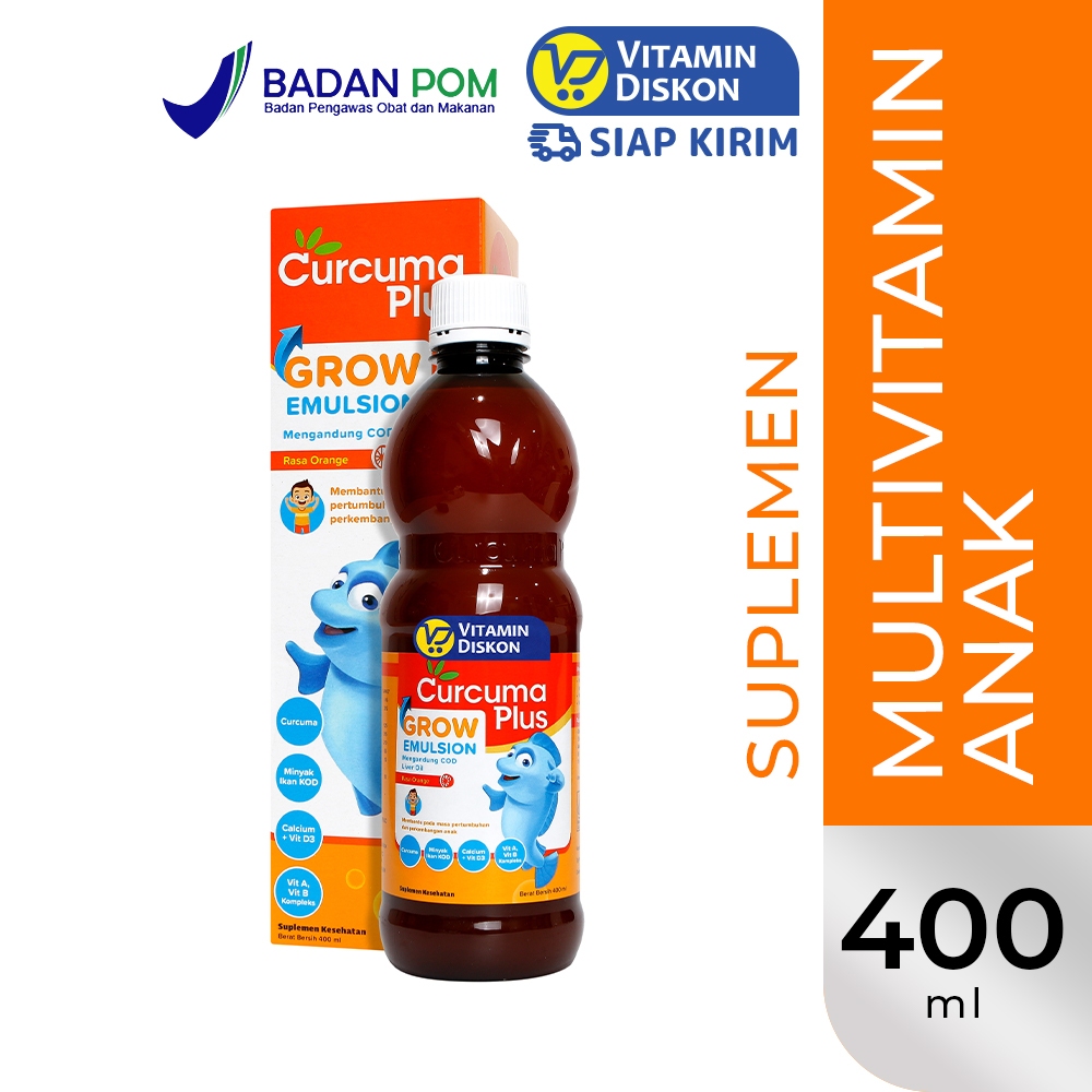 Curcuma Plus Grow Orange 400 Ml | Suplemen Multivitamin Penambah Nafsu Makan Anak, Minyak Ikan