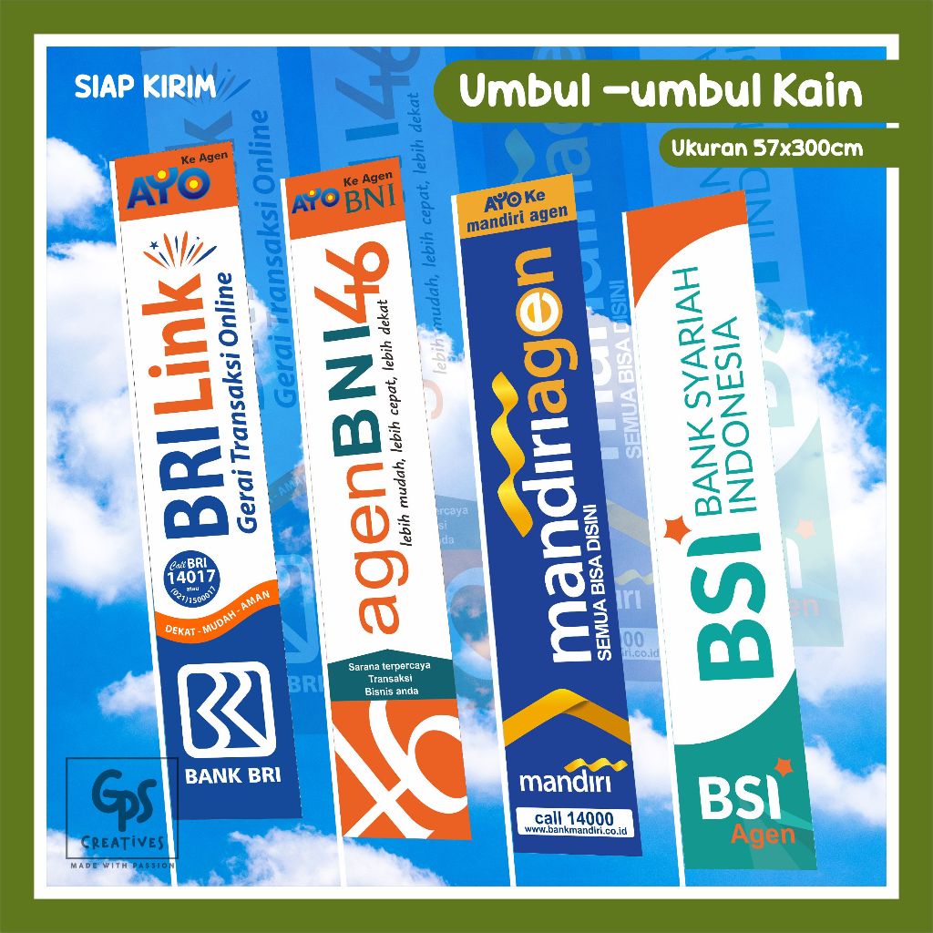 Umbul-umbul Kain Brilink Agen BNI Mandiri BSI BCA BUKOPIN BJB BTN Spanduk Bank