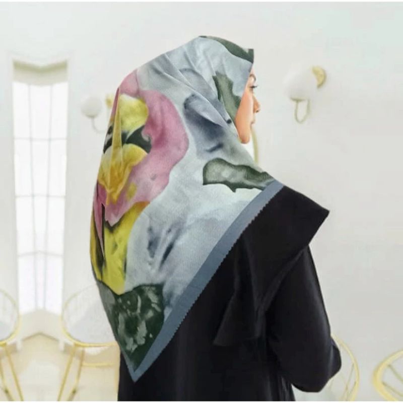 TERBARU HIJAB SEGIEMPAT MOTIF BUNGA ABSTRAK / JILBAB VOAL / HIJAB DENAY KW / KERUDUNG
