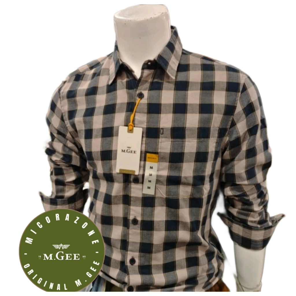 Kemeja Original MGEE - Kemeja Lengan Panjang Kotak Kotak Original MGEE Grey Texas C018