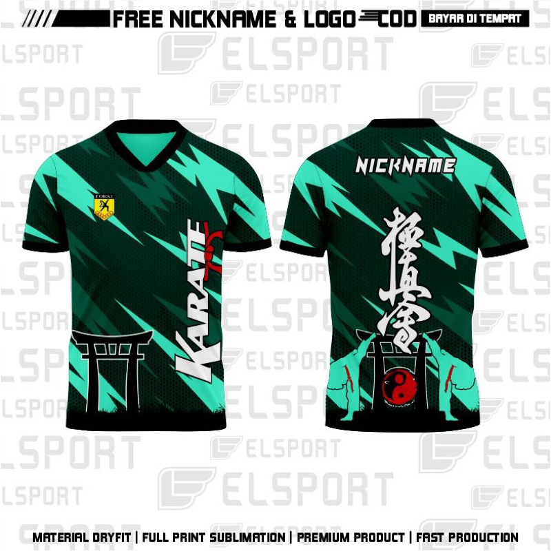 jersey KARATE costum DOJO green FREE nameset logo full costum