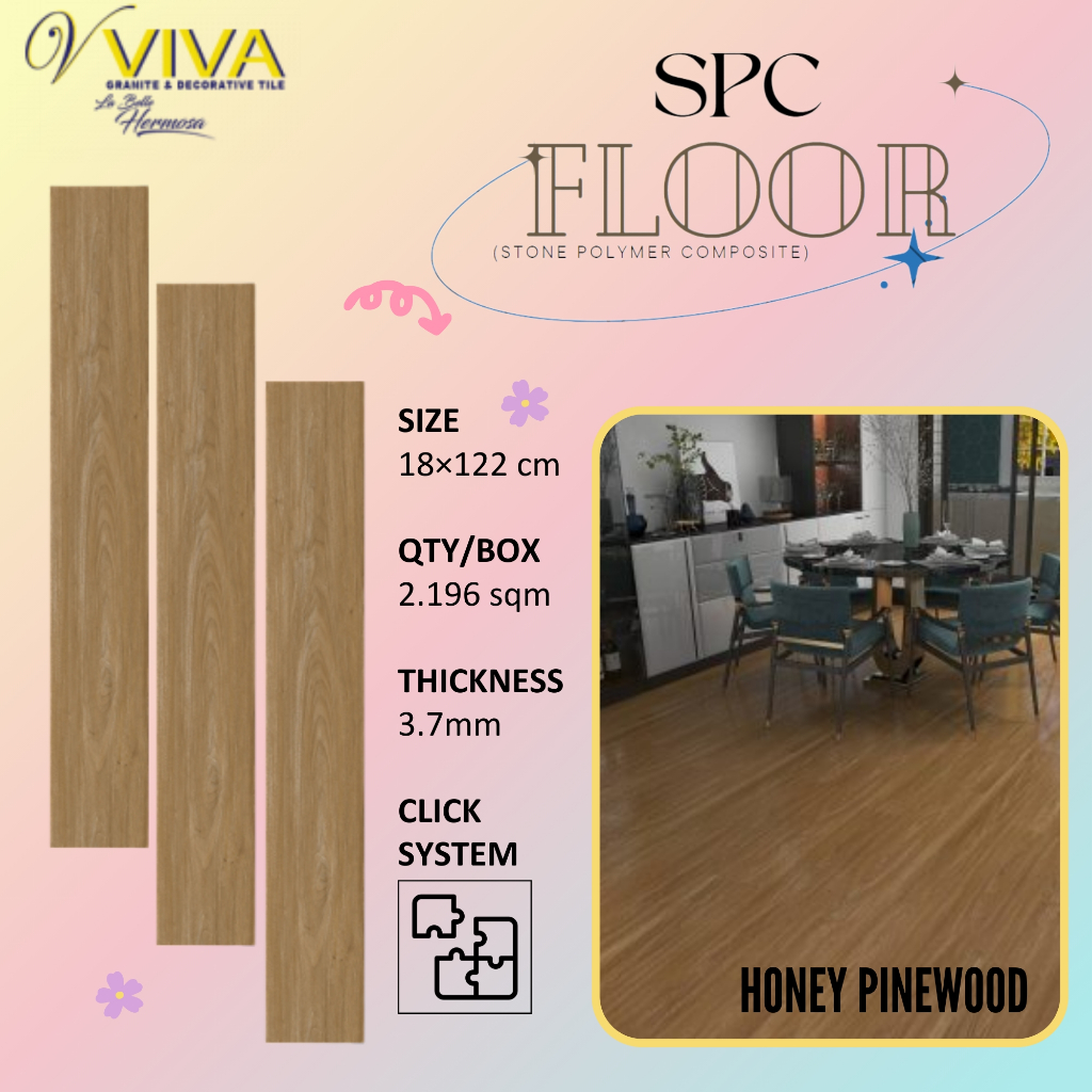 VIVA SPC 5MM HONEY PINEWOOD CLICK SYSTEM / LANTAI KAYU VINYL