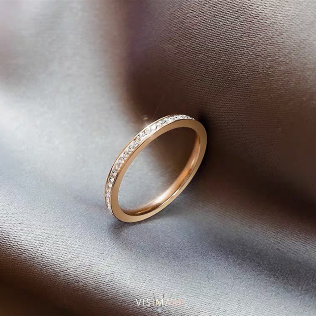 VISIMARY - C37 CINCIN Titanium Premium Wanita Korea Motif Zircon Melingkar Tipis Mewah Lapis emas 18