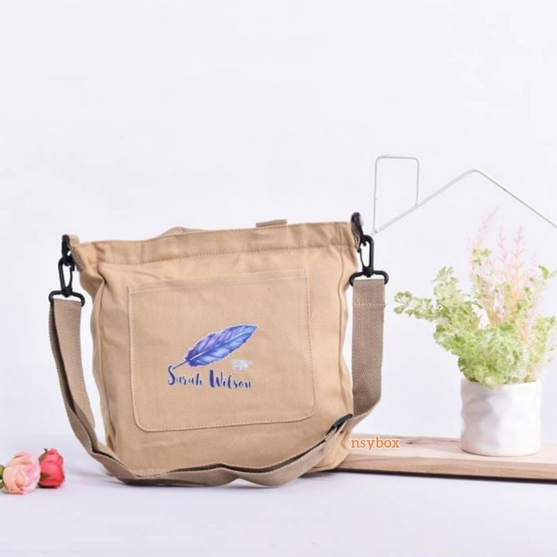 NSYBOX Tas Selempang Wanita Kanvas Import 2 in 1 Tas Wanita Kanvas Sling Bag