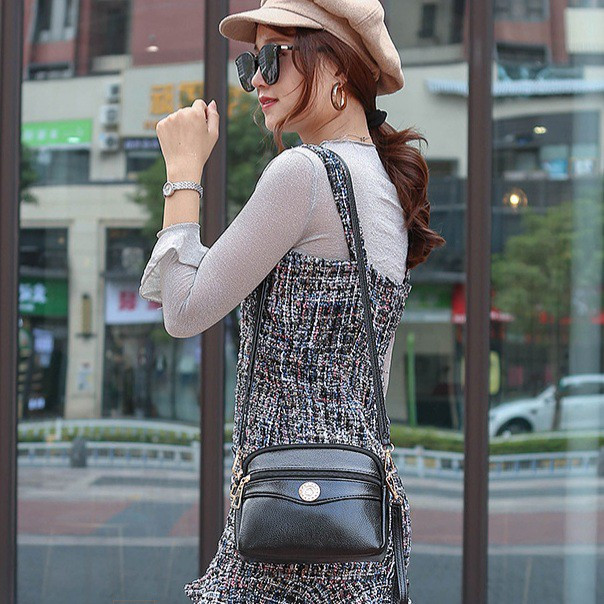 SPDM-196 TAS SELEMPANG WANITA KULIT HITAM MURAH KECIL KOREA BRANDED FASHION BATAM