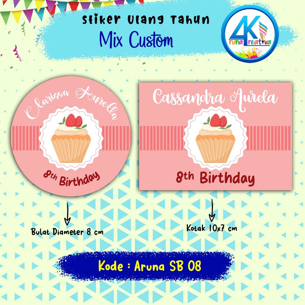 

arunakreativa - 8 Pcs Stiker Ultah Ulang Tahun Anak Custom Desain