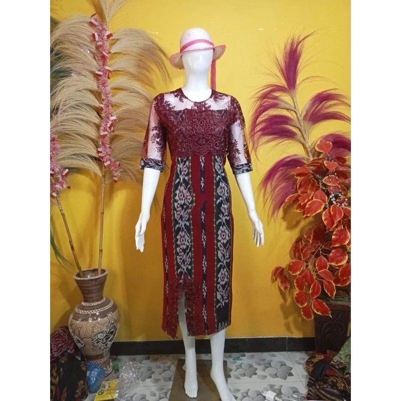 DRES TENUN BROKAT WARNA MERAH MAROON COCOK BUAT PESTA DAN KONDANGAN