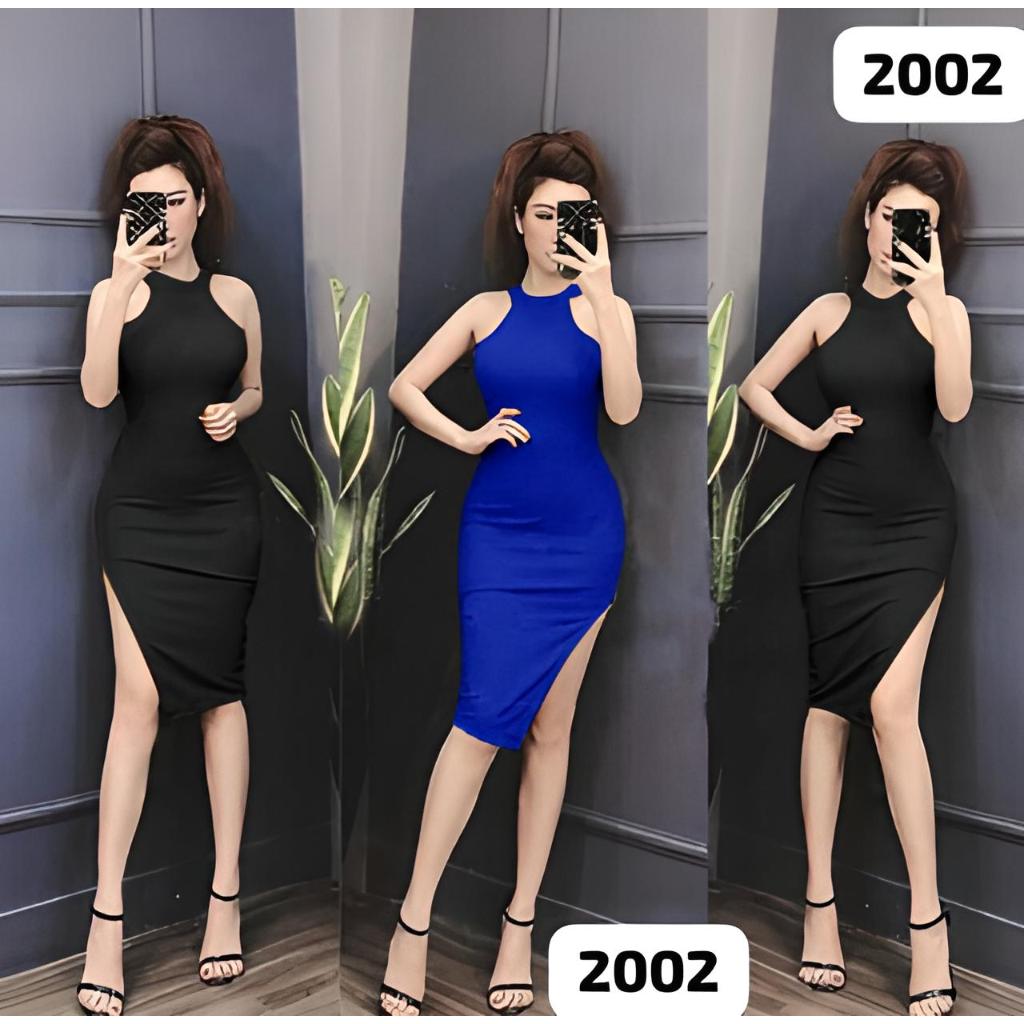 2002 Dress Lize: Dress Midi Wanita Model Halterneck Sexy Bahan Scuba Stretch Bodycon - Ukuran M - Ga