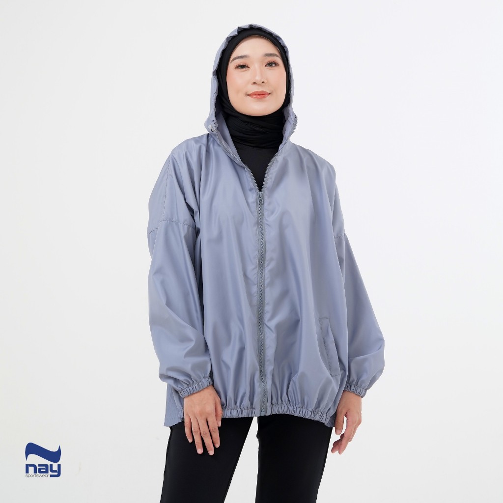 Jacket Olahraga Wanita Parasut Oversized - Heera Jacket (Grey)