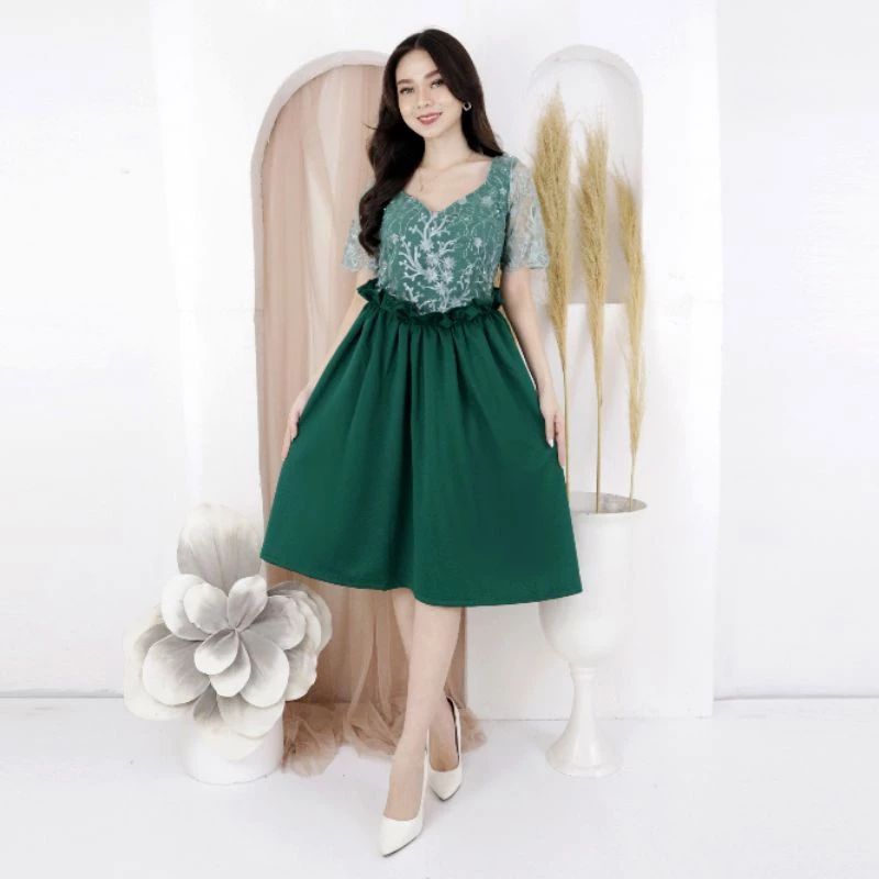 DRESS KONDANGAN, DRESS NATAL PREMIUM, DRESS BROKAT BORDIR TILE MUTIARA TERMURAH