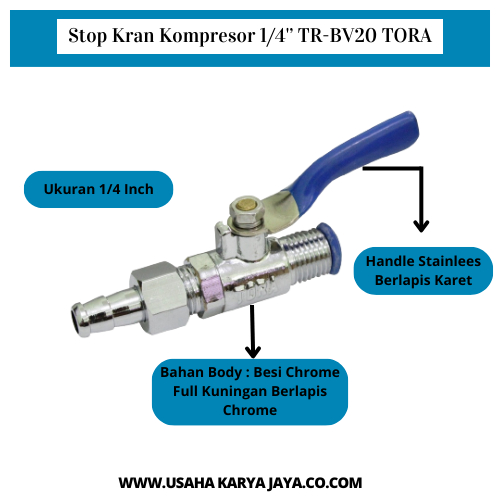 TORA Stop Kran Angin Kompresor 1/4 Inch TR-BV20 Original Terbaru Keran Compressor Angin / Stop Kran 