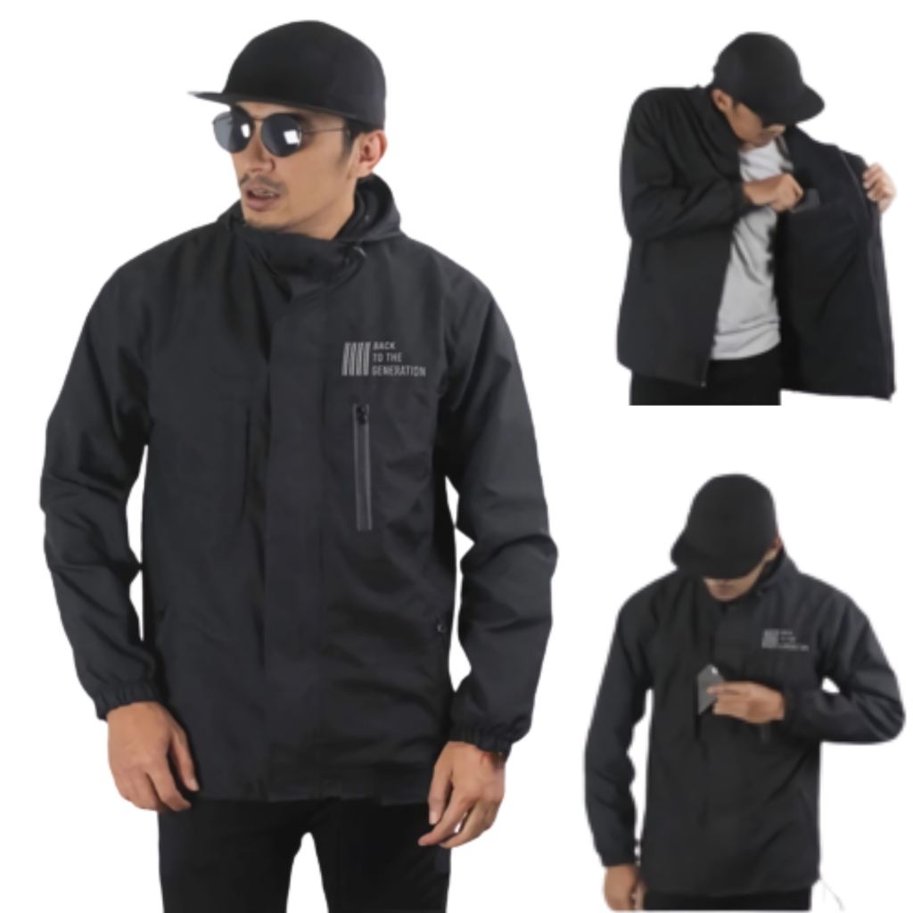 JAKET PARASUT TASLAN B.T.G  BOLAK BALIK PRIA BB 2in1 PARASUT ANTI AIR FLEECE SIZE M L XL