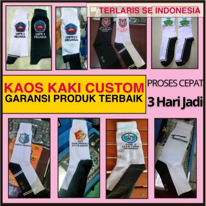 Kaos kaki custom sekolah, rajut bordir, 3 hari jadi