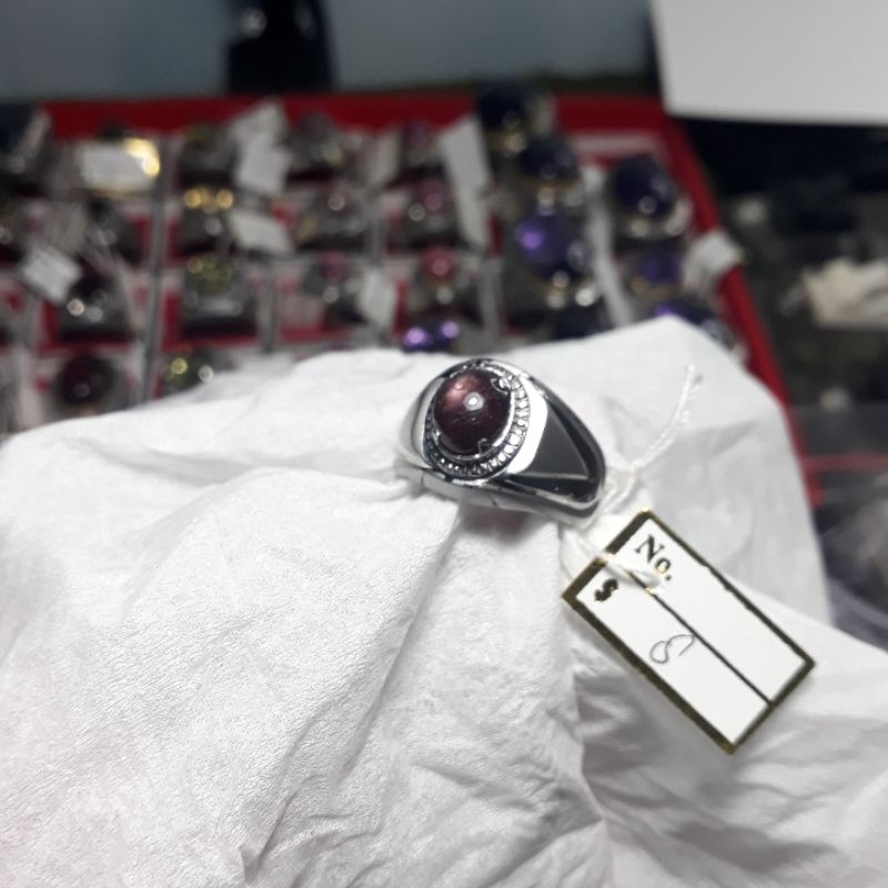 cincin batu asli natural Ruby star . emban ikat ring monel super doff handmade