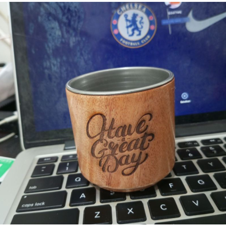 ⇎ Gelas Mug Kayu Stainless Steel Anti Panas ⇎