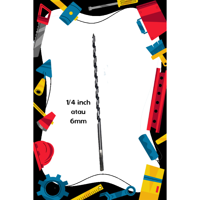 Auger Bit 1/4" Wood Bit Drill Mata Bor Kayu Spiral 6mm Panjang 23cm Ukuran 1/4 Inch 6mm x 230mm Mata