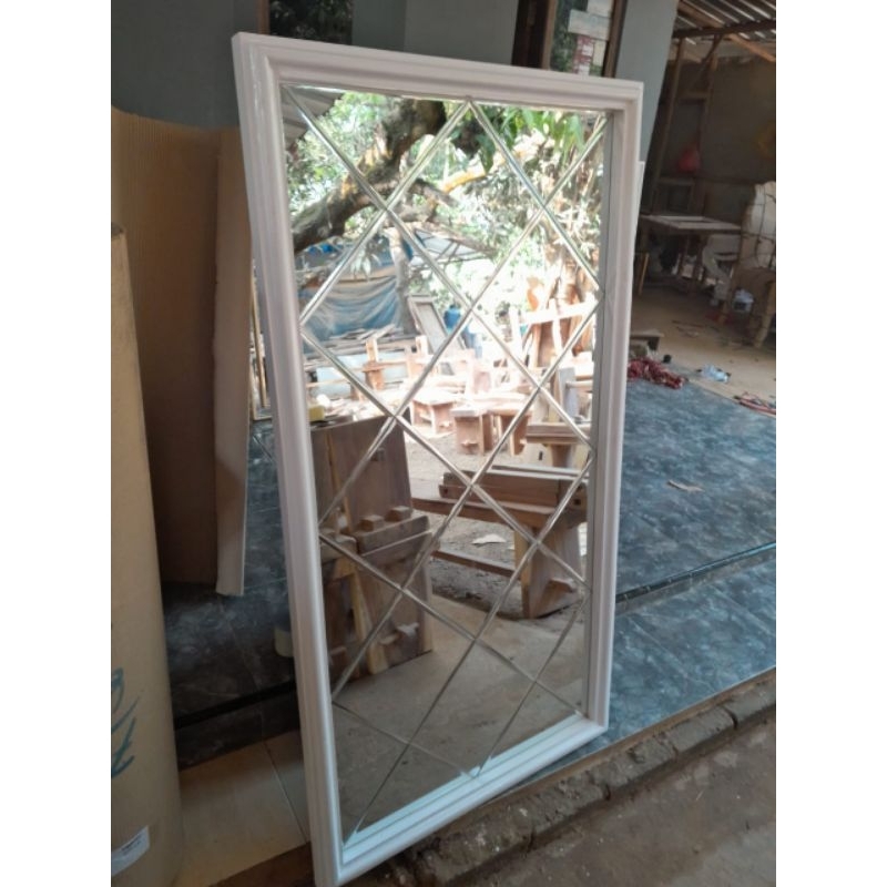 pigura kaca cermin silang bevel uk. 150x70
