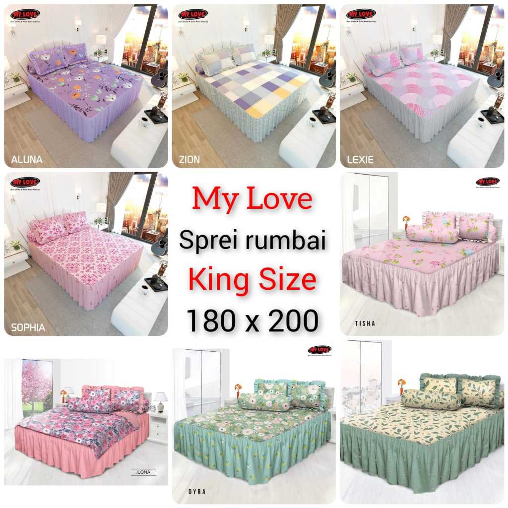 My Love Sprei Katun 200 Thread Count T30 Rumbai King 180x200 Tinggi 30 (Tinggi Rumbai 50 cm) Harga T
