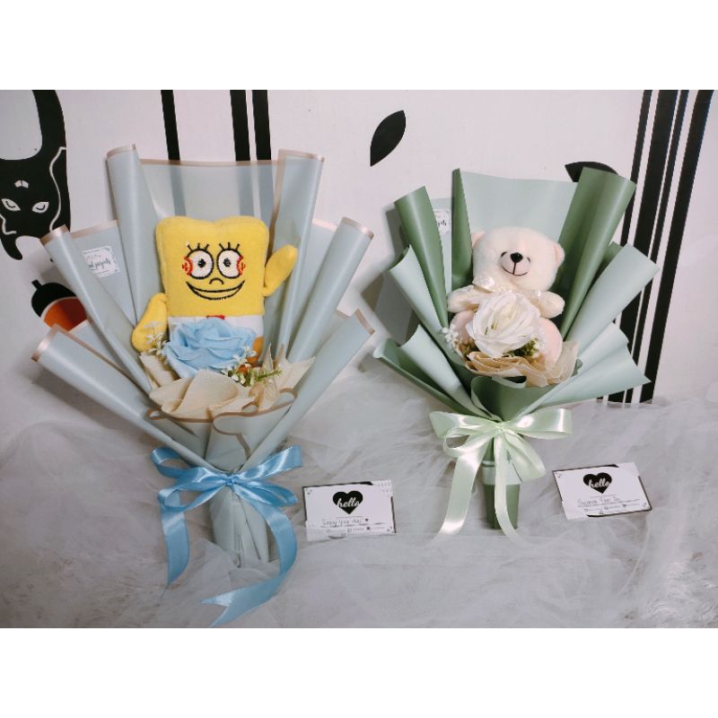 Kado Hadiah Ultah Anak Kecil Buket Boneka Karakter Lucu || Buket Boneka Spongebob, Buket Boneka Tedd