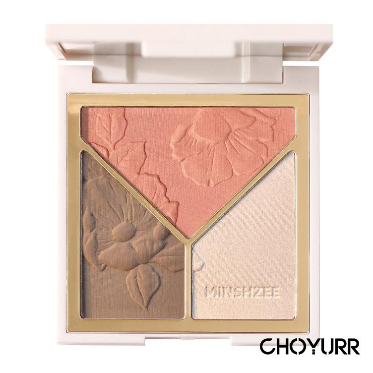Terkini 【COD】3 In 1 Highlighter Palette / Contour Powder / Blusher Matte Face Makeup Pigmented Blush