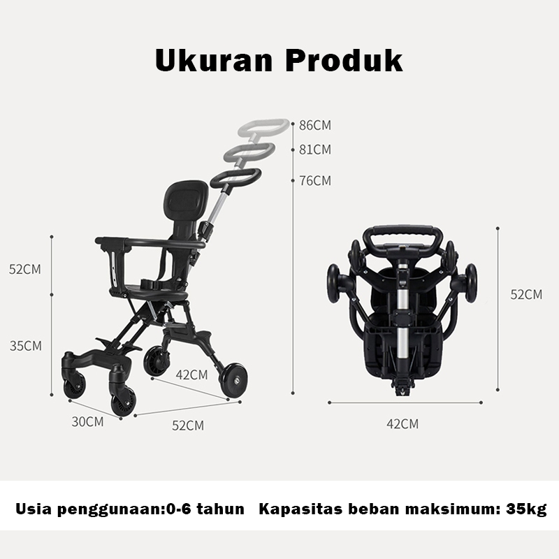 Ready stock✅Stroller Baby lipat 2 Way Travel Lightweight Foldable (Sepeda Motor Dapat Dibawa)