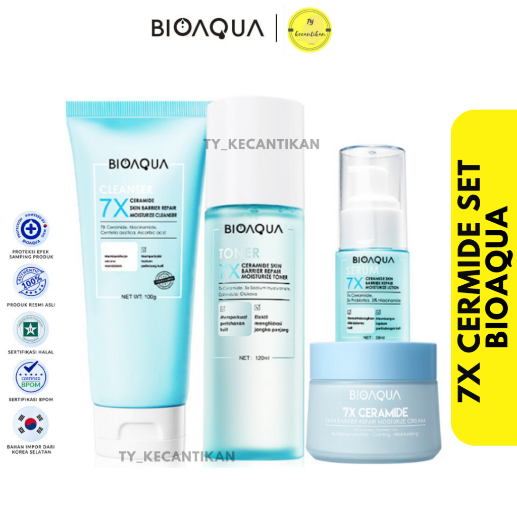 BIOAQUA 7X Ceramide Skincare Paket Repair Barrier Set With Moisturizer Cream/Hydrating Toner/Serum W