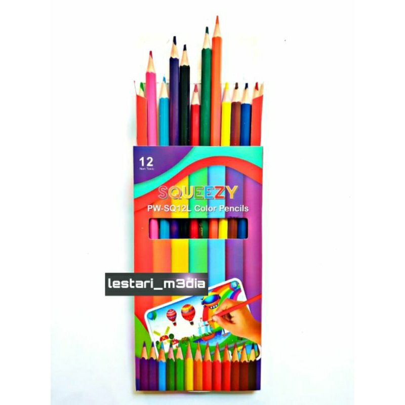

Set pensil SQUEEZY panjang 12 warna/colour pencil/pulas