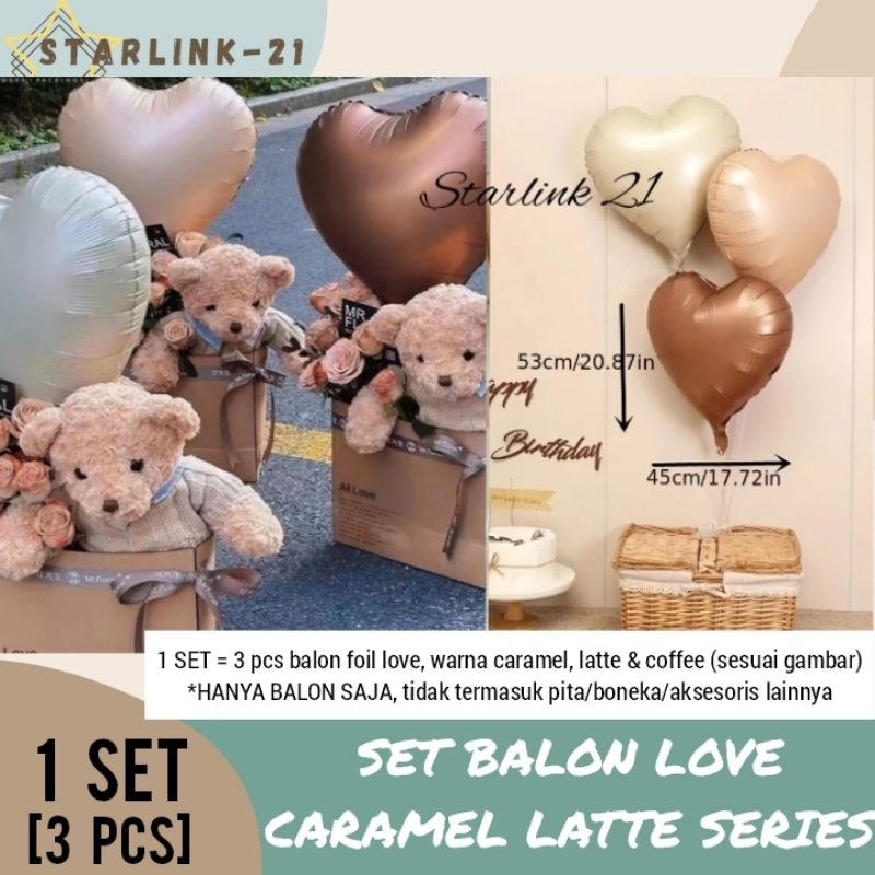 [3 PCS] SET BALON LOVE CARAMEL LATTE | Balon Hati | Balon Cinta | Balon Dekor Ultah | Gift | Wisuda