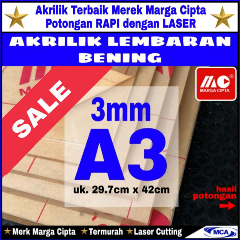 12.12 Flash Sale AKRILIK lembaran 3mm A3 / Akrilik bening / Marga cipta / Acrylic