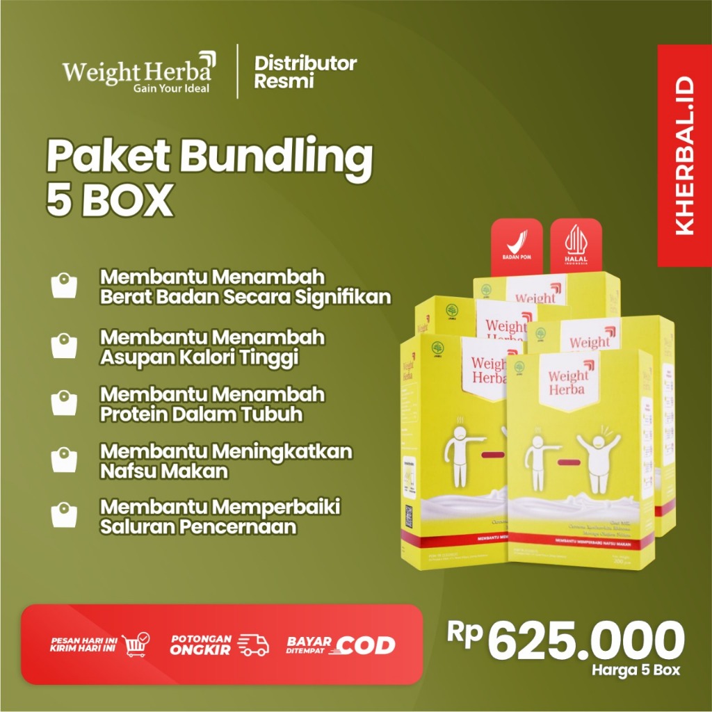 

Paket 5 Box Weight Herba – Solusi Ampuh Menambah Berat Badan dengan 2 Gelas Sehari, Susu Penambah Berat Badan, Susu Menambah Nafsu Makan Dan Susu Asupan Tubuh, Susu Tampa Efek Samping, Susu Gula Rendah, Susu Diabetes, Susu Herbal Alami