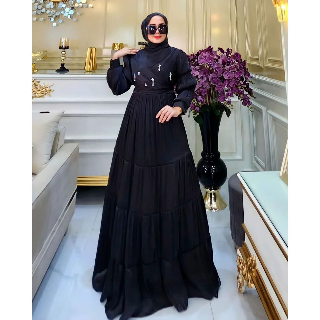 Naisha Dress Longdress Muslim Hitam Sage Mauve Polos Shimmer Santorini Premium Import Bangkok Baju T